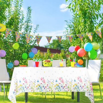 6 Pcs Summer Floral Tablecloth Butterfly Wildflower Plastic Disposable Tablecloth Rectangle Flower Table Cover for Summer Picnic Dining Birthday Tea Party Decorations (60 x 84 Inch) - size: 60 x 84 Inch