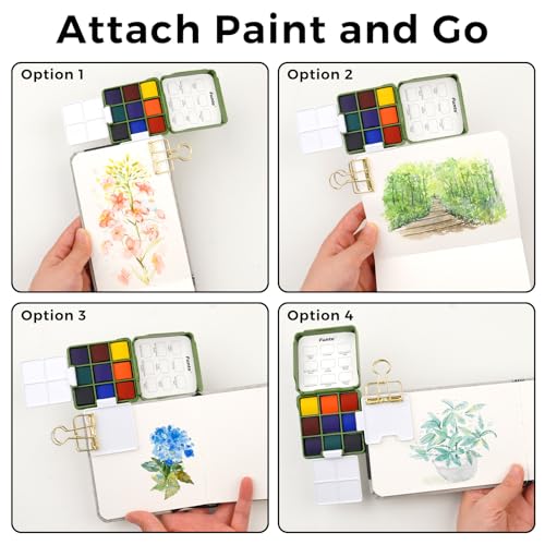 Funto Mini Watercolor Travel Set, Travel Kit with 2 Foldable Palettes, 9 Colors, Mini Color Paint Set for Creative Artists - style: Basic Set