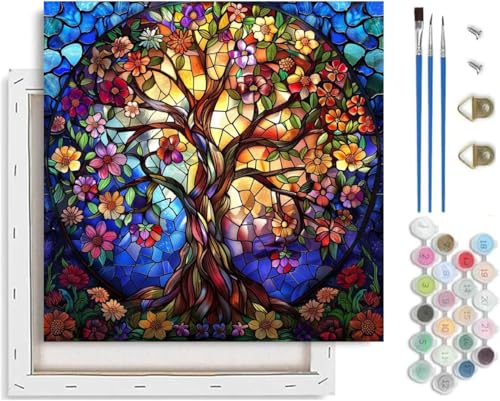 VIGEGU Tree of Life Paint by Numbers Kit for Adults Beginner with Framed | Easy Adult Paint by Number Kits on Canvas DIY Painting for Beginners Art by Numbers for Home Wall Decor 10x10 Inch - color: Paint by Numbers kit for Adults-1124-8