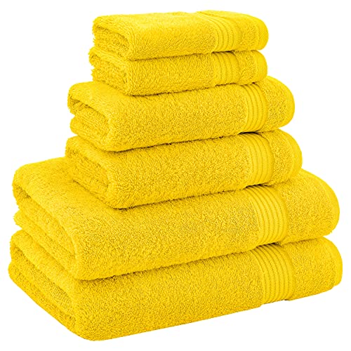 American Veteran Towel, 100% Cotton Turkish 6 Piece Towel Set, Luxury Towels Set of 6 for Bathroom Essentials, 2 Bath Towels 2 Hand Towels 2 Washcloths, Yellow - color: Yellow, size: XL 6PC