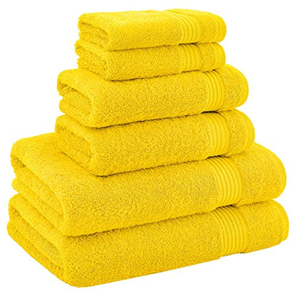 American Veteran Towel, 100% Cotton Turkish 6 Piece Towel Set, Luxury Towels Set of 6 for Bathroom Essentials, 2 Bath Towels 2 Hand Towels 2 Washcloths, Yellow - color: Yellow, size: XL 6PC