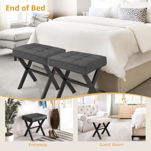LUE BONA Vanity Stool, Square Linen Makeup Stool with Metal X Legs, Small Ottoman Stool Chair for Vanity, Modern Padded Vanity Seat Foot Rest Stool for Makeup Room, Living Room, Bathroom, Carbon Gray - color: Carbon Gray