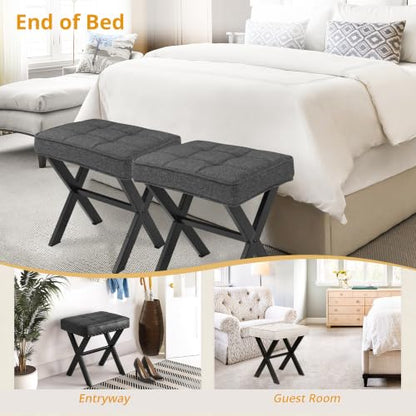 LUE BONA Vanity Stool, Square Linen Makeup Stool with Metal X Legs, Small Ottoman Stool Chair for Vanity, Modern Padded Vanity Seat Foot Rest Stool for Makeup Room, Living Room, Bathroom, Carbon Gray - color: Carbon Gray