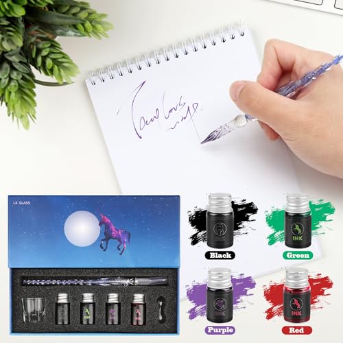 Luxiv Glass Dip Pen Set, Purple Crystal Pen With Ink, Holder, and Package - color: Purple, style: Sets (7Pcs)