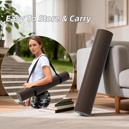 HAHE Wide Yoga Mat 72"x32"x0.4" Thick Pilates Mat with Carrying Strap | Exercise Mats for Home Workout, Wide Non-slip Exercise Mats, Double-Sided POE Fitness Mat for Yoga, Pilates & Travel - color: Dark Brown+Beige