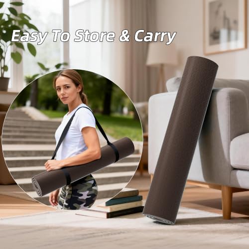 HAHE Wide Yoga Mat 72"x32"x0.4" Thick Pilates Mat with Carrying Strap - color: Dark Brown+Beige