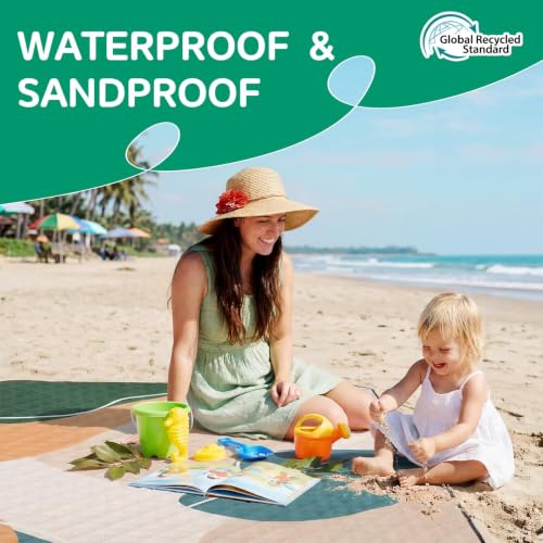 RYCHIC Waterproof Picnic Blanket Outdoor Camping Beach Mat Outside Rug Tent Floor Carpet Extra Large Foldable Sandproof Car Essential Roadtrip Rv Accessories Glamping Gear Must Haves Hiking Gift - color: Abstract Beige Green