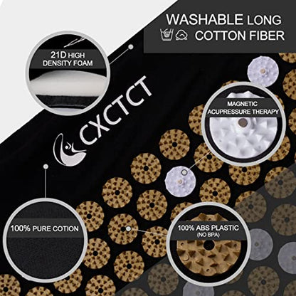 Extra Long Yoga Acupressure Mat Set,Massage Acupuncture Mat Large,Magnetic Mat Acupressure Body mat and Pillow for Neck Back Pain Relief(Gold) - color: Gold