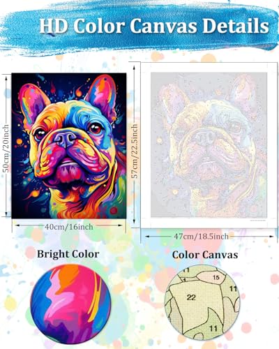 TOCARE French Bulldog Paint by Numbers Kit for Adults, Dog Adult Paint by Number Canvas,Acrylic Adults' Paint-by-Number Kits Dog Lovers 16x20inch (Without Framed) - color: TC-OPC-203