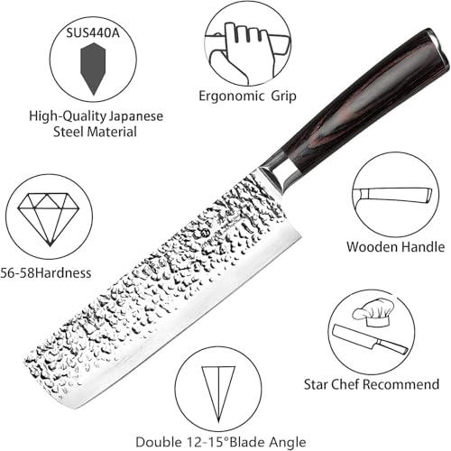 imarku Nakiri Knife 7 Inch, Japanese High Carbon Stainless Steel Chopper | Flat-edge blade creates clean, even vegetable and meat cuts, ergonomic handle supports daily chopping and meal preparation - color: Black with Espresso Brown
