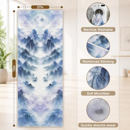 Yoga Mat Towel, Hot Yoga Towel High-Definition Pattern, Machine Washable with Ultra-Absorbent Yoga Towels for Hot Yoga Non Slip for Fitness, Exercise, Pilates, 72 x 27 in, Mountain - color: Mountain