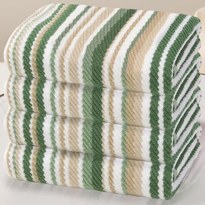 VOOVA & MOVAS Striped Bath Towels 4 Pack, 100% Cotton, 28x52 in, Sage Beige - color: Sage + Green + Beige Striped, size: 4 PC Bath Towels (28"x52")