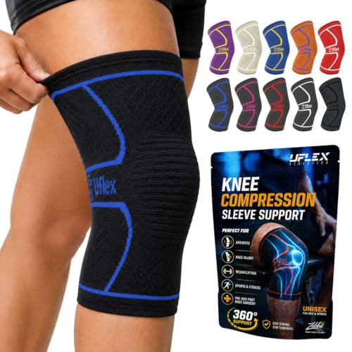 UFlex Athletics Knee Brace for Men and Women Knee Compression Sleeve Knee Support Wraps for Arthritis Joint Pain Relief, Workout, Swelling, Sports, Circulation, Running, & ACL Recovery - color: Blue, size: Small
