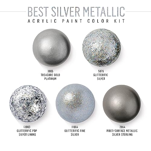 FolkArt Best of Silvers Acrylic Craft Paint Set Featuring 5 Premium Silver Paint Formulas, 96423 - color: Best of Silvers