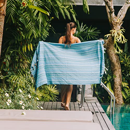 Cacala Pestemal Turkish Beach Towel Highly Absorbent Quick and Easy Dry Soft and Comfortable for Bath, Spa, Pool, Gym and Yoga 100% Cotton 37 x 70 - color: Blue