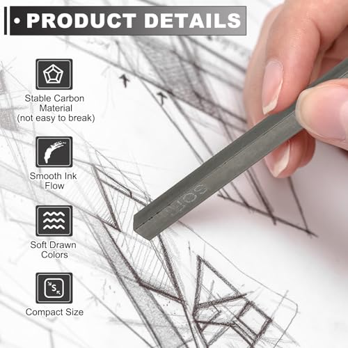 PATIKIL Compressed Charcoal Sticks, 6 Pack 8B Grade Art Supplies Sketch Square Stick for Artist Drawing Sketching Shading Painting, Black