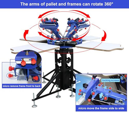 TECHTONGDA 4 Color 4 Station Screen Printing Press Kit with Flash Dryer UV Exposure Unit Drying Cabinet Washout Tank Squeegee Mesh Frame Accessories