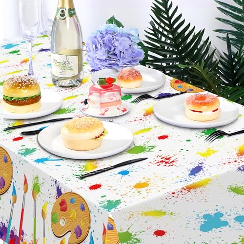 1Pc Watercolor Painting Party Plastic Tablecloth 54 x 87 Inch Long Table Cover, Artistic Painting Party Tablecover for Art Draw Theme Kids Baby Shower Birthday Dinner Picnic Kitchen Event - color: Watercolor Painting