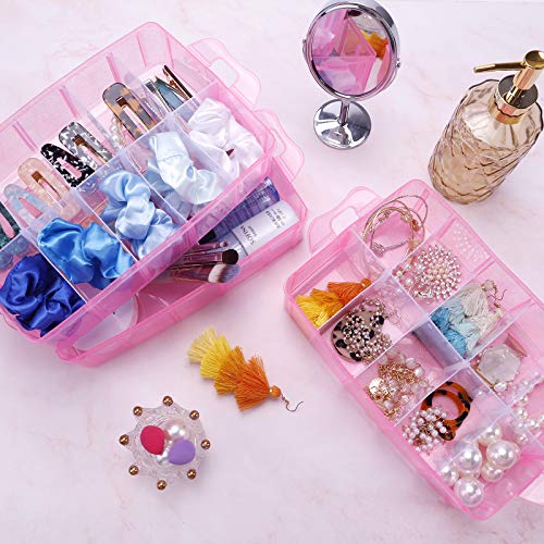 Bead Organizer 3 tier 30 grid Stackable Craft Hair Tackle Storage Pink | Stackable 3-Tier Design, Divided Compartments, for Beads Art Supplies Washi Tape Seeds Hair Accessories and Nails - color: Pink, size: 3 tier