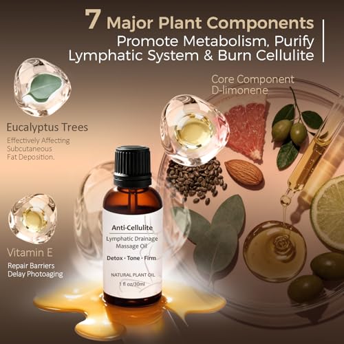 Lymphatic Drainage Massager, Cellulite Massage Tool with Microcurrent, Light, Heat and Vibration, Body Sculpting Machine for Legs, Arms and Belly, Includes Body Oil