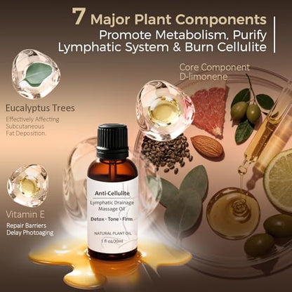 Lymphatic Drainage Massager, Cellulite Massage Tool with Microcurrent, Light, Heat and Vibration, Body Sculpting Machine for Legs, Arms and Belly, Includes Body Oil