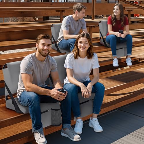 2pcs Stadium Seat for Bleachers with Back Support，Portable Bleacher Chairs with Back and Cushion，Includes Shoulder Strap and Cup Holder - color: Grey,2 Pack