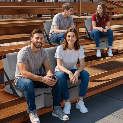 2pcs Stadium Seat for Bleachers with Back Support，Portable Bleacher Chairs with Back and Cushion，Includes Shoulder Strap and Cup Holder - color: Grey,2 Pack