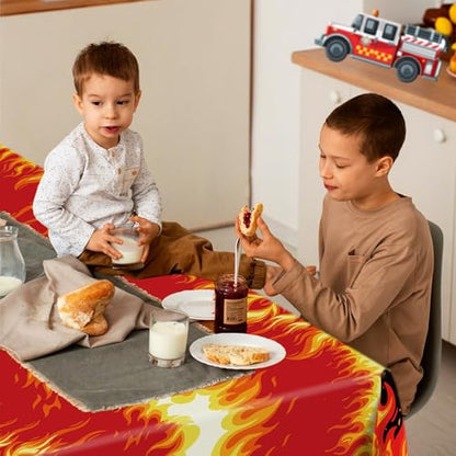 1Pc Fire Party Plastic Tablecloth 54 x 87 Inch Long Table Cover, Flame Party Tablecover for Fire Fighting Theme Kids Baby Shower Birthday Dinner Picnic Kitchen Event - color: Fire