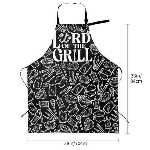 Art Apron with Pocket for Women Men | Kitchen Aprons Chef Apron for Cooking Baking BBQ Painting Gardening - color: Black Grilling Art