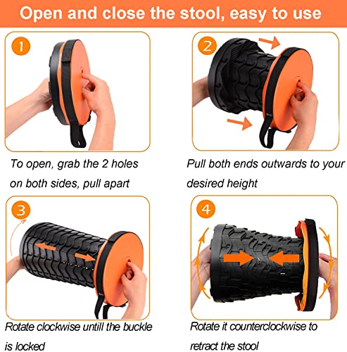 Fishboy Collapsible Stool for Adults, Portable Folding Camping Seat, 400lbs - color: Orange