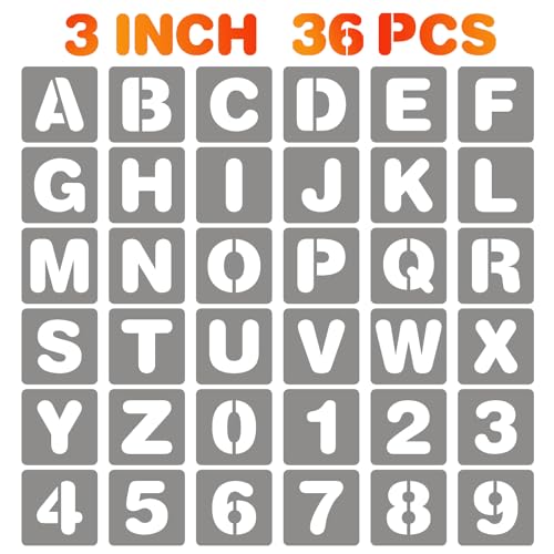 BAMIDELE 3 Inch Letter and Number Stencils, 36 Pcs Reusable Plastic Alphabet Spray Paint Stencils for Painting on Wood, Wall, Fabric, Rock, Chalkboard, Door Porch, Signage, DIY Craft Decoration - size: 3 Inch
