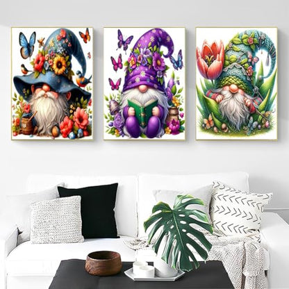 OFRKE Diamond Painting Kits for Adults,3 Pack Flower Dwarf Diamond Art for Beginners, Diamond Round 5D Full Drill Paint with Diamonds Pictures Gem Art Painting Kits DIY Crafts Kits 12x16inch - color: 3pcs-Small Dwarf