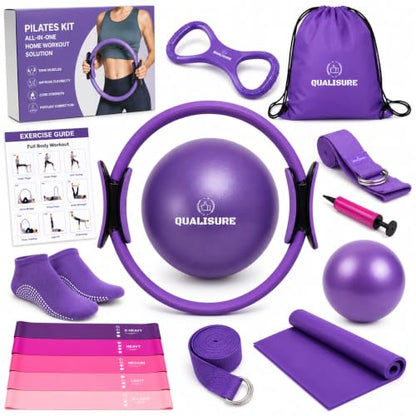 Pilates Kit for Women with Magic Circle Pilates Ring, Pilates Ring Fitness Trainer, Pilates Magic Circle, Yoga Ball, 5 Resistance Bands, Stretch Strap, Socks & Gym Bag for Home Workout
