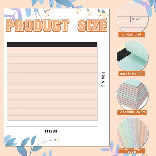 Lincia 12 Pcs Legal Pads Landscape Notebook, Macaron Color | 11" x 9.5" College Ruled Notepad,Horizontal Lined Notebook, 40 Sheet, 80 Gsm, Assorted Colors Paper, Pastel Writing Pad - color: Macaron Color