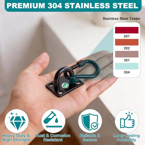 304 Stainless Steel Pad Eye Snap Hooks, 500LBS Heavy Duty Ceiling Hook, M5 | Black Hanging Kit with Locking Carabiner, Pad Plate Hooks for Hammock, Chair Swing, Plant,Sun Shade Sail, Marine Boat, Yoga - color: Black Square, size: M5