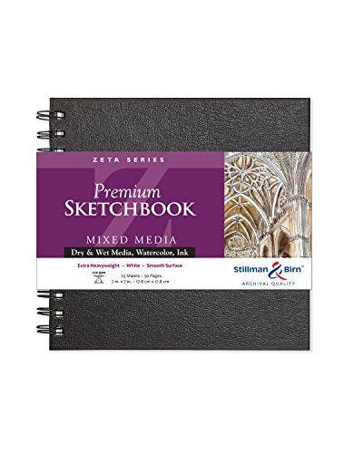 Stillman & Birn Zeta Series Wirebound Sketchbook, 7" x 7", 270 GSM (Extra Heavyweight), White Paper, Smooth Surface - size: 7" x 7" 270 gsm (Extra Heavyweight)