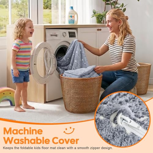 MeMoreCool Kids Floor Mattress, 48x72 Inch Foldable Play Mat, Grey Dinosaur - color: Grey Dinosaur