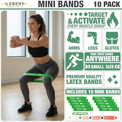 Lebert Mini Resistance Bands – 5 or 10 Pack Loop Bands - color: c) Green 10 Pack