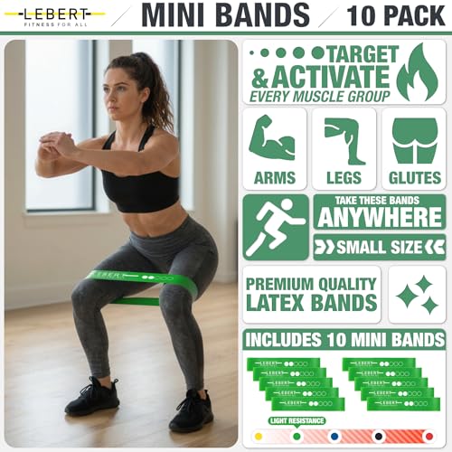 Lebert Mini Resistance Bands – 5 or 10 Pack Loop Bands - color: c) Green 10 Pack