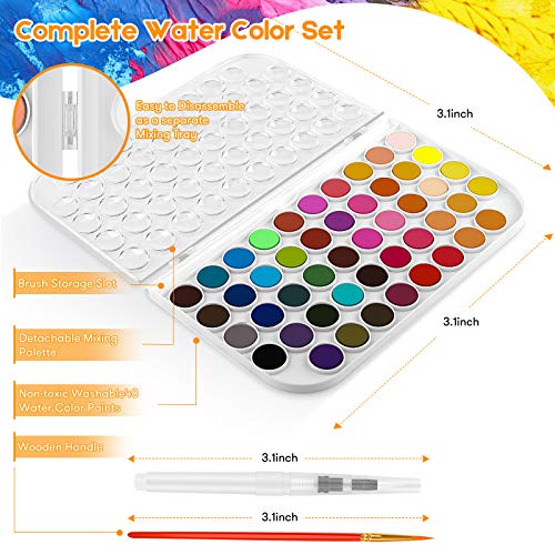 Taotree 48 Colors Watercolor Paint Set for Kids Adults Artist Painting | Art Supplies Drawing Kit Painting Supplies Brush, Valentines Day Gifts for Kids Adults, Easter Basket Stuffers - color: 48 Multicolor