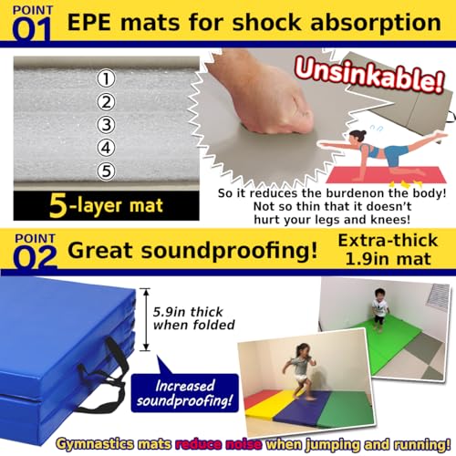 KaRaDaStyle Gymnastics Mat Folding Stretch Mats 71"x31"x2" Exercise Muscle Training Children Play Horizontal Bar Mat Yoga Sports Soundproof Home Use - color: Brown/3-fold