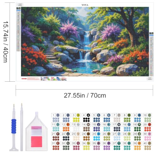 YOYA Large Diamond Art Kits for Adults, Landscape 5D Diamond Painting | Full Drill Diamond Art Waterfall, Round Drill, HD Canvas, Fun and Relaxing, Gem Art, Home Wall Decor, Gifts, 27.5x15.7 Inch - color: Waterfall 509