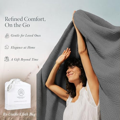 Threadmill Luxury 100% Cotton Queen Herringbone Blanket, Dark Grey - color: Dark Grey, size: Queen (90" x 92")