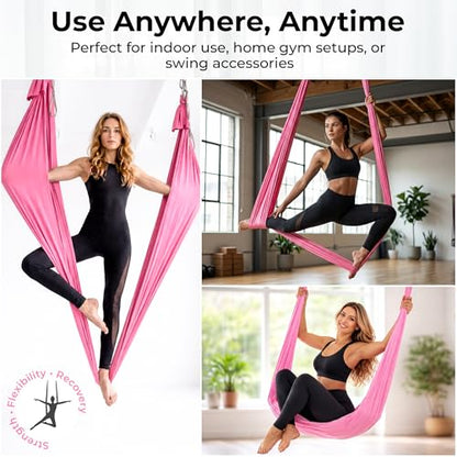 LOTUS78 Aerial Yoga Hammock 5.5 Yards (198 Inches) – Premium Aerial Silk Swing for Antigravity Fitness, Inversion Therapy, Strength & Flexibility | Purple | Yoga Trapeze for Home & Studio - color: Pink