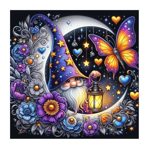 Gnome Diamond Art Kits for Adults Beginners 14x14 IN, DIY Craft Gift | Moon Gnome Diamond Painting Kits for Adults, Stress Relief, Home Wall Decor, 5D Full Round Drill Gem Art - color: DP-US11