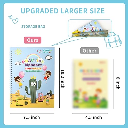 LUCKFUTURE Large Handwriting Practice for Kids, Grooved Design | Reusable Magic Copybook Set, Kindergarten Preschool Learning Activities Workbook, 5 Books with Pens - size: Large Handwriting Practice Books