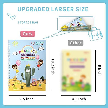 LUCKFUTURE Large Handwriting Practice for Kids, Grooved Design | Reusable Magic Copybook Set, Kindergarten Preschool Learning Activities Workbook, 5 Books with Pens - size: Large Handwriting Practice Books