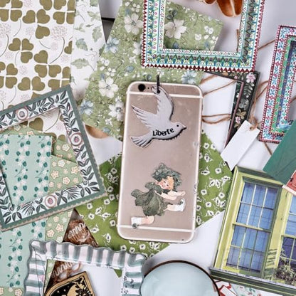 Diuhofart Scrapbooking Supplies Kit, 45 Pieces Green Aesthetic Junk Journal Kit with Scrapbook Paper, Embossed Collage Cards and Stickers for Journaling Supplies, DIY Art Craft, Collage - color: 45 Green Scrapbooking Supplies Kit