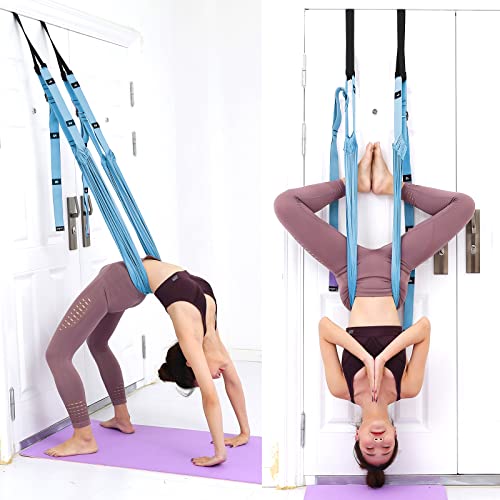 Tchrules Leg Stretcher Strap, Backbend Training Belt with Door Anchor, Flexibility Trainer Stretching Equipment Assist Stretch Strap for Fitness Gymnastics Dance Aerial Yoga Ballet - color: Light Blue