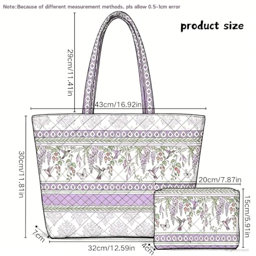 Quilted Tote Bag 2 Pack, Women's Tote Handbags for Work Travel - color: Soft Lavender Purple